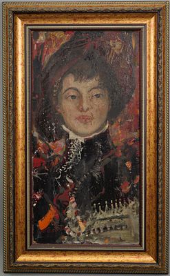 Белов Анатолий Алексеевич. &laquo;Портрет девушки из метрополитена&raquo;. 1970-е. Оргалит, масло. 67,5х35 