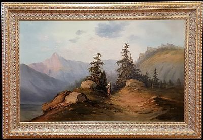 Назаров (?) Горный пейзаж. 1878. Холст, масло. 53,5&times;84,5 см. Авторская подпись и дата справа 