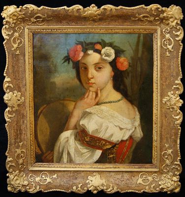 Н.х. Портрет итальянки. Кон. XIX в. Холст, масло. 51&times;45 см. В раме с рельефным декором: 66&times;63 см.