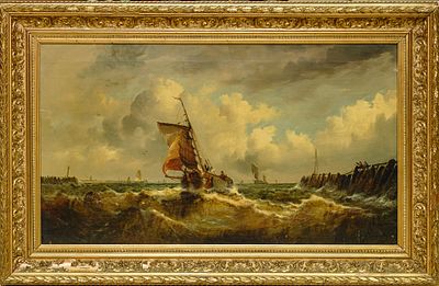 Морской пейзаж. Голландия. 1850-1870-е. 61,5х107 см. Сигнатура автора под рамой на холсте