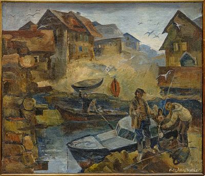 Богданчиков Михаил Васильевич. Рыбацкий пейзаж. 1940-е. "Холст, масло. 60&times;70 см. 
Михаил 