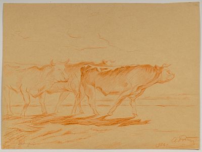 Ротач Александр Лукич. Коровы. 1926. Бумага, цв. карандаш. 24&times;32 см. Сигнатура автора и год в 