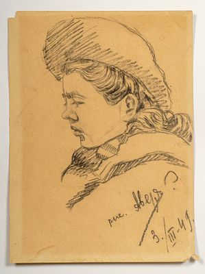 Женский портрет. 1949. Бумага, карандаш. 20,5х15 см. Подпись автора и дата в правой нижней четверти.