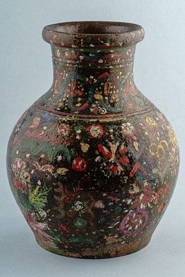 Крынка. Россия, Нижегородская губерния. 1890-е. Глина, глазурь, роспись. Выс. – 27 см, диам. – 