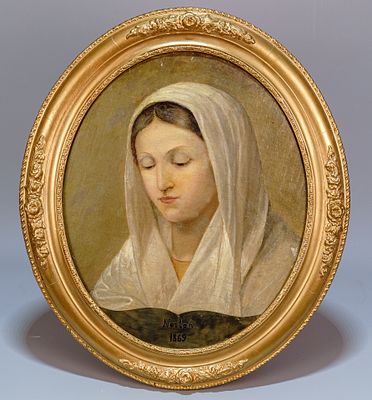 Нортон (?). Женский портрет. 1869. Дерево, масло. 46х38 см. В золоченой рельефной раме: 57х49 