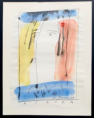 [Ранний] Юрий Люкшин. Avrora. 1979. Бумага, тушь, акварель, 23,8х17,5 см. Подклеено на лист 