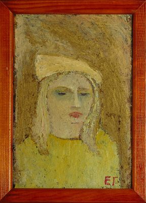 Гиндпер Евгений Анатольевич. Женский портрет. 1990-е. Оргалит, масло. 30х21 см. В раме: 33,5х24 