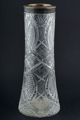 Хрустальная ваза с серебрянным ободком. СССР, завод Мосремчас, 1960-1968 гг. Клейма: ЗМО/звезда 
