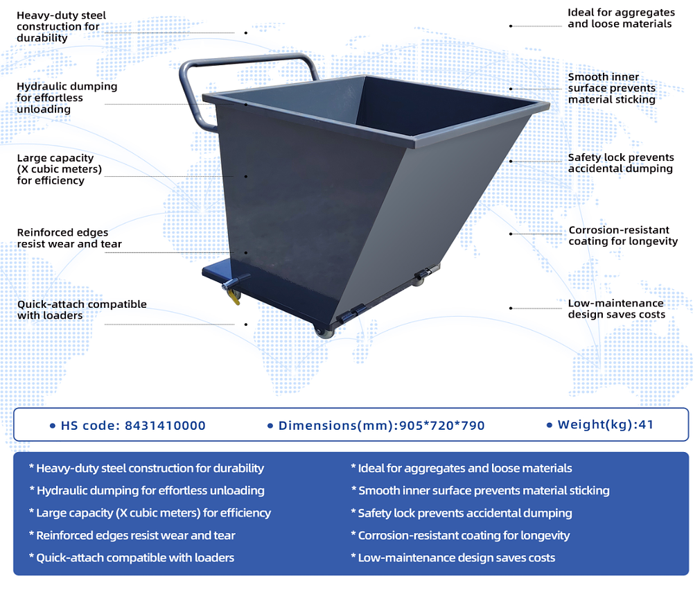 WHEELED DUMPER HOPPER. IRDH - forklift Dump Hopper 
Heavy-duty steel construction fordurability 