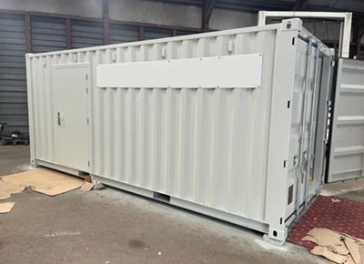 Solar 20ft shipping container stores, 100W solar with 130ah battery /20A controller *PLUS VAT*. M