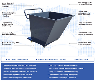WHEELED DUMPER HOPPER. IRDH - forklift Dump Hopper Heavy-duty steel construction fordurability 