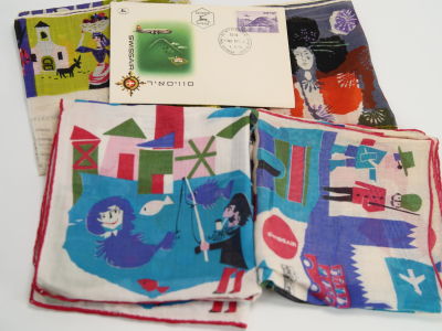 SWISS AIR LOT. 3 handkerchief from swiss air and a first day cover