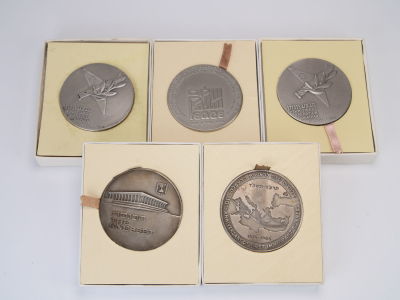 lot of 5 Israeli offical medals. 935 silver. total weight 575 grams. 935 silver, each medal 