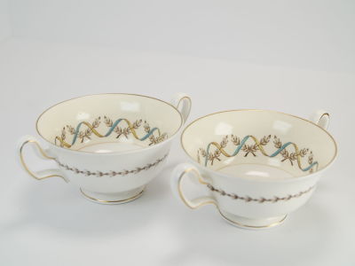 2 beautifull WEDGWOOD SUOP BOWLS. WEDGWOOD china SANDRINGHAM BLUE W3509 pattern Cream Soup Bowl