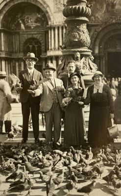 a Rare Photograph of Hayim Nahman Bialik, Yitzhak Elazari-Volcani and Berl Locker in Venice. a 