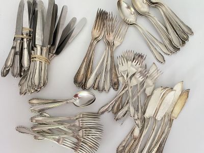 Set (not complete) silver (800) cutlery for 12. total weight of 3382 grams without the knifes