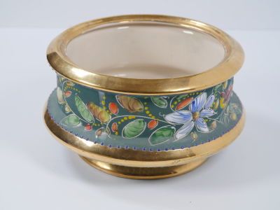China bowl, no lid, manufactured by H. Bequet Quaregnon. Belgium, Bird and flower decorations. 