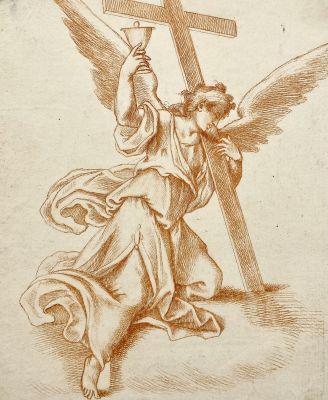 Stefano Mulinari after Cristoforo Roncalli - Angel with Cross and Chalice - Etching, 18th Century. 