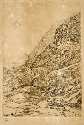 Anna Ticho - Mountain View - Framed Engraving. Signed in pencil. 
Numbered 40/50. 
Given in a 