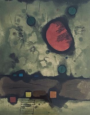 Mordecai Ardon - Framed Lithograph. Signed. 
Numbered 74/100. 
Given in a gilded wooden frame. 