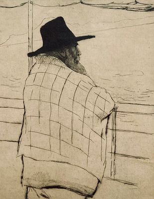 Emil Orlik - Man with a Hat - Framed Engraving. Signed. 
Given in a silver wooden frame. 
Print 