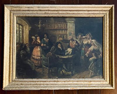 Unknown Artist - Antique Oil Painting. Presented in a silver wooden frame. 
Painting size: 33X47 