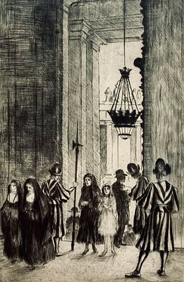 Emil Orlik - Nuns - Framed Engraving. Signed. 
Numbered 61/100. 
Given in a silver wooden frame. 