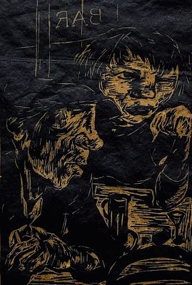 Fedor Loevenstein - Bar - Woodcut. Signed. 
Print size: 16X10 cm. 
Fair condition: numerous 