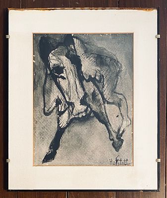 Osias Hofstatter - Portrait - Framed Aquarelle. Watercolor on paper. 
Signed. 
Given in a black 
