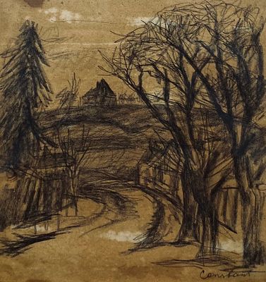 Joseph Constant - Rural Landscape - Framed Drawing. Signed. 
Set in a black wooden frame. 