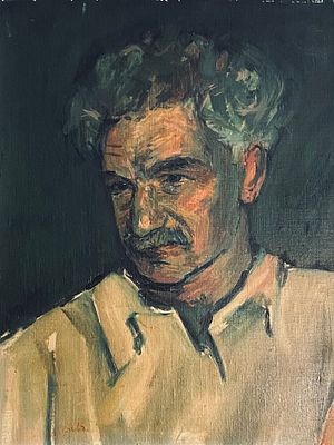 Pinchas Litvinovsky - Portrait of Berl Katznelson - Framed Painting. Oil on wood. 
Signed. 