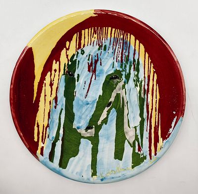 Menashe Kadishman - Ceramic Plate. Ceramic with printed painting of Kadishman, signed in the 