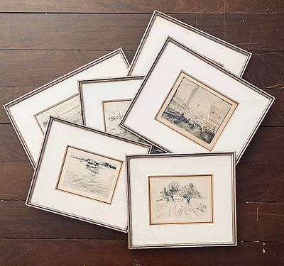 Paul Paeschke - Six Framed Engravings. Six engravings, set in silver wooden frames. 
All 
