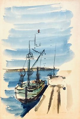 חיים רוזנטל - סירה ביפו - אקוורל ממוסגר. חתום בעברית ואנגלית. 
צבעי מים על נייר. 
גודל המסגרת: 