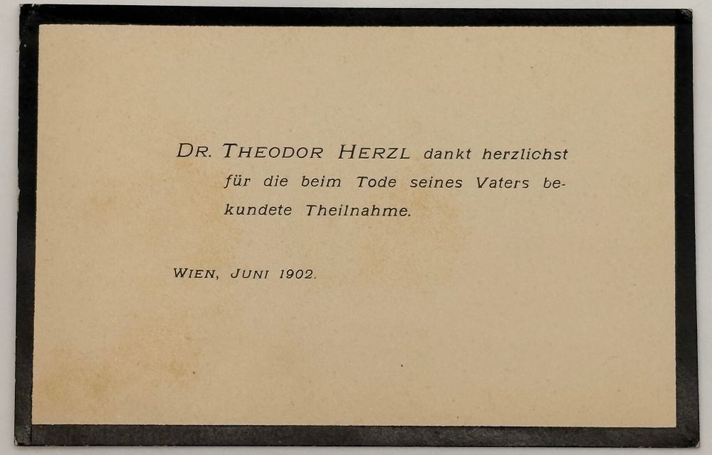 A Rare Card Sent by Herzl to those who Expressed Grief over the Death of his Father - 1902. The 