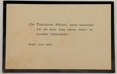 A Rare Card Sent by Herzl to those who Expressed Grief over the Death of his Father - 1902. The 
