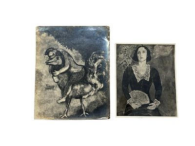 Chagall - Two Signed Photographs. Two black and white photographs of paintings by Marc Chagall. 