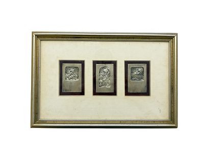 Three Silver-Plated Reliefs after Boris Schatz - Framed. Three small, silver-plated plaque. 
Set 