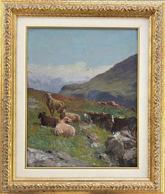 Cesare Bentivoglio Genova 1868 – 1952 Caprette in alta montagna - Cesare Bentivoglio Genova 1868 – 