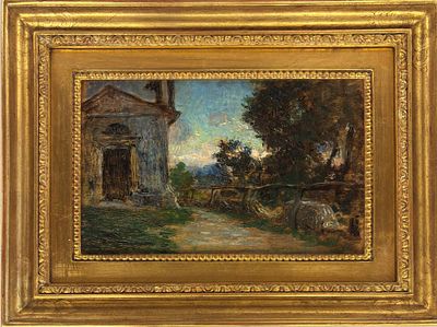 Leonardo Bistolfi, Casale Monferrato (Al) 1895 - La Loggia (To) 1933, Paesaggio con chiesetta