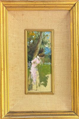 Giuseppe Solenghi, Milano 1879 - Cernobbio (co) 1944, Signora elegante in rosa