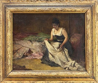 Giovanni Zangrando, Trieste 1867 - 1941, Piegando le lenzuola