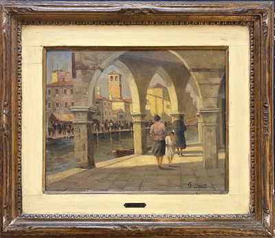 DARIO GALIMBERTI CHIOGGIA (VE) 1881 - 1966 Chioggia, la pescheria dal portico - DARIO GALIMBERTI 