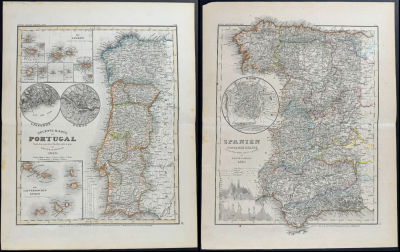 Meyer - 3 Maps of Spain & Portugal. This fine map engraving is from Joseph Meyer's 