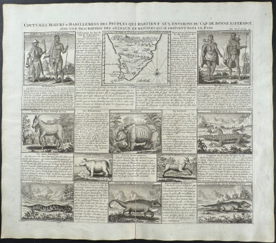 Chatelain - Map of the Cape of Good Hope with Insets of Animals and Native People. Henri Abraham 