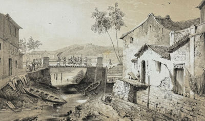 Vaillant - Boats & Villiage in Singapore (Vue Prise a Singapour). 72. This fine folio lithograph 