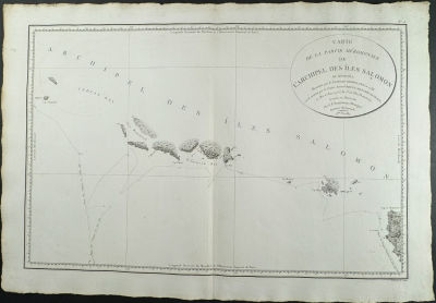 D'Entrecasteaux - Map of Solomon Islands. This large folio engraving is from Antoine Bruni 