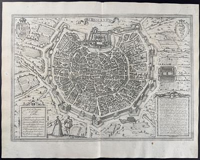 Braun & Hogenberg, pub. 1575 - View of Milan, Italy. This extraordinary engraving is from Georg 