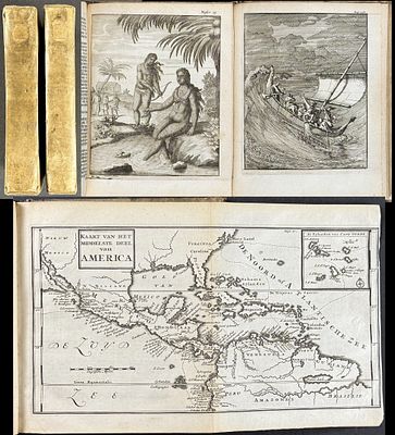 Dampier's Nieuwe Reystogt rondom de Werreld… - Two Volumes with 11 Maps & 17 Engravings. These 