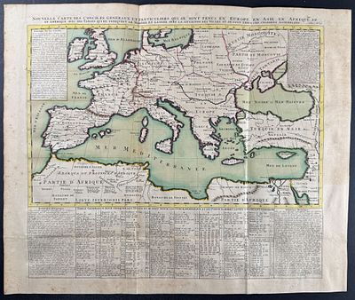 Chatelain - Map of Europe with Councils of the Catholic Church. This originally hand-colored 